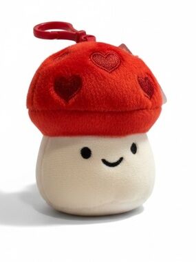 American Greetings Red & Cream Mushroom Plush Keychain with Heart Embroidery